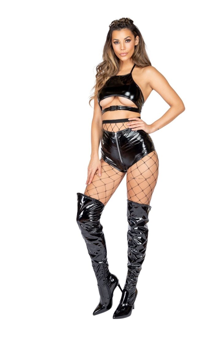 1pc Latex High-Waisted Shorts with Zipper Closure