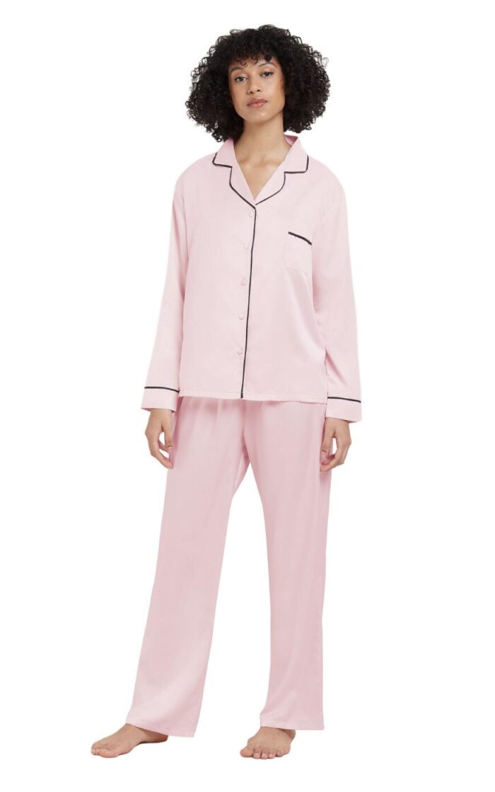 Bluebella Claudia Shirt and Trouser Set - Pale Pink/Black - S - 10