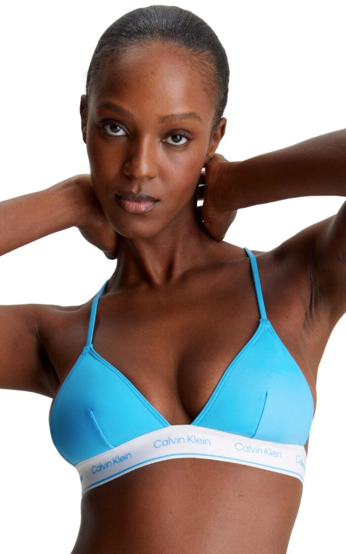 Calvin Klein CK Meta Legacy Triangle Bikini Top - Malibu Blue - S - 10