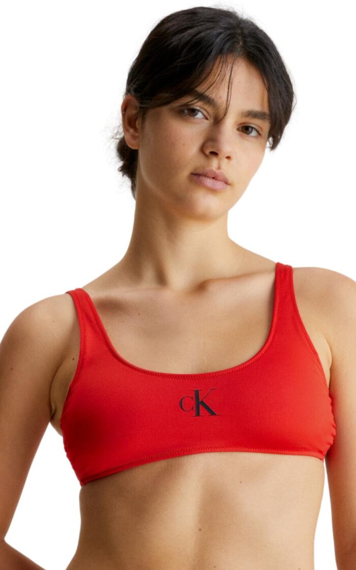 Calvin Klein CK Monogram Bralette Bikini Top - Cajun Red - L - 14