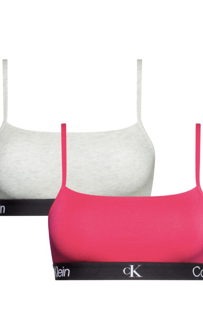 Calvin Klein Modern Cotton Unlined Bralette 2 Pack - Cerise/Snow Heather - XS - 8