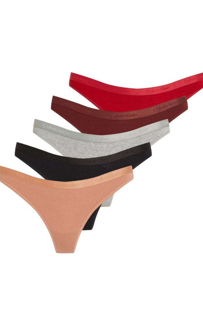 Calvin Klein Modern Logo 5P Thongs - BLK/GRY H/JNBRRY/CPR EARTH/RSTD RT - M - 12