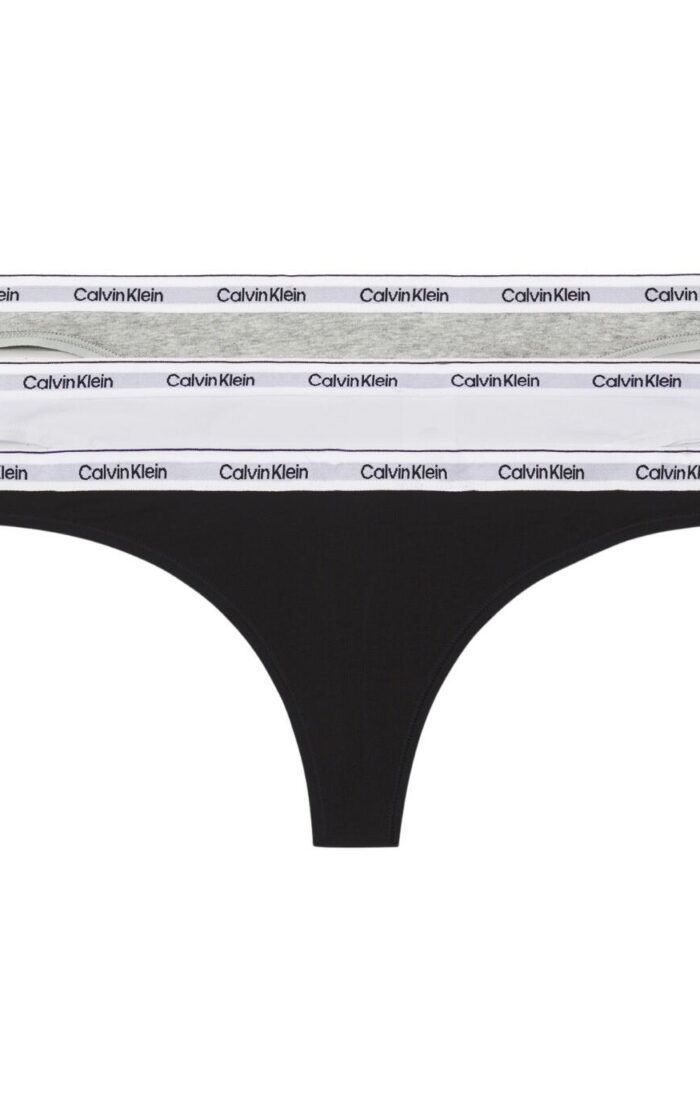 Calvin Klein Modern Logo Thong 3 Pack - Black/ White/ Grey Heather - XL - 16