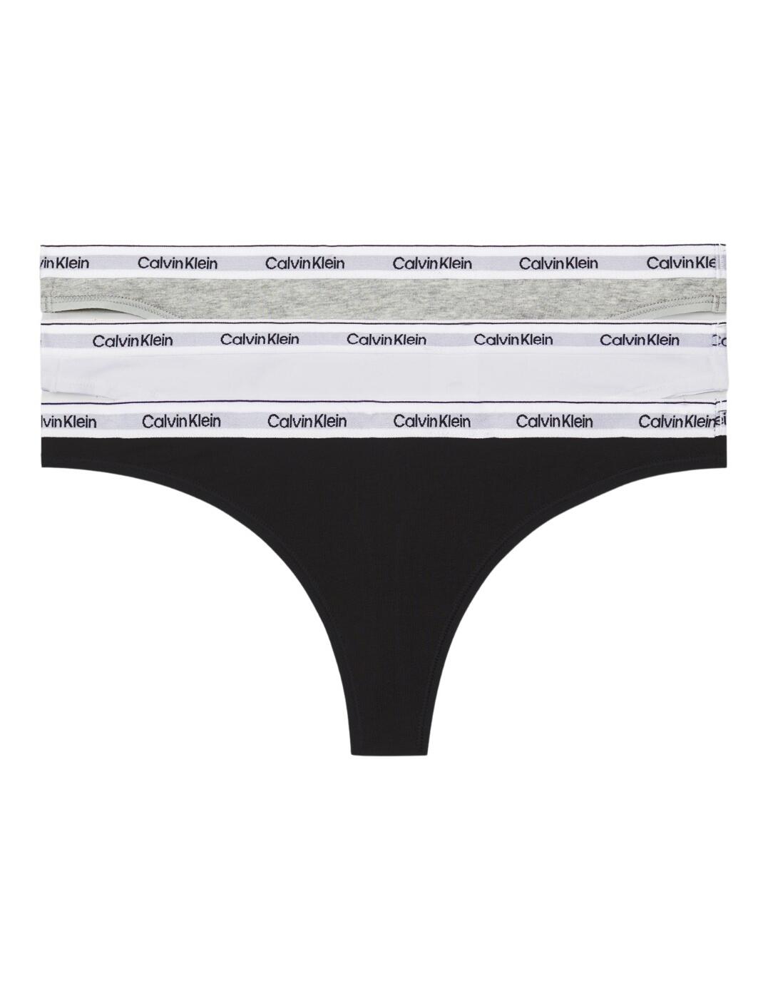 Calvin Klein Modern Logo Thong 3 Pack - Black/ White/ Grey Heather - XL - 16