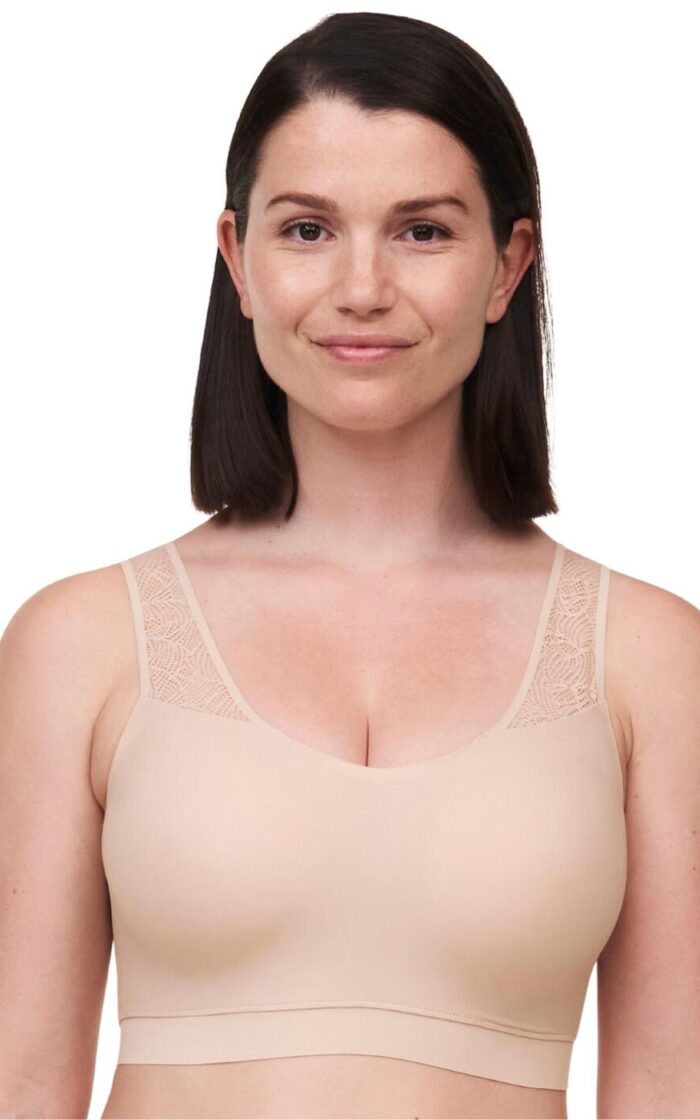 Chantelle Soft Stretch Lace Padded Crop Top - Golden Beige - M/L