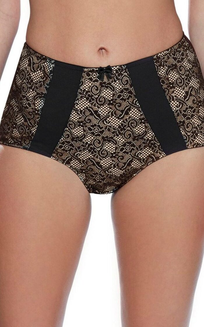 Charnos Superfit Lace Deep Brief - Black/Nude - XS - 8
