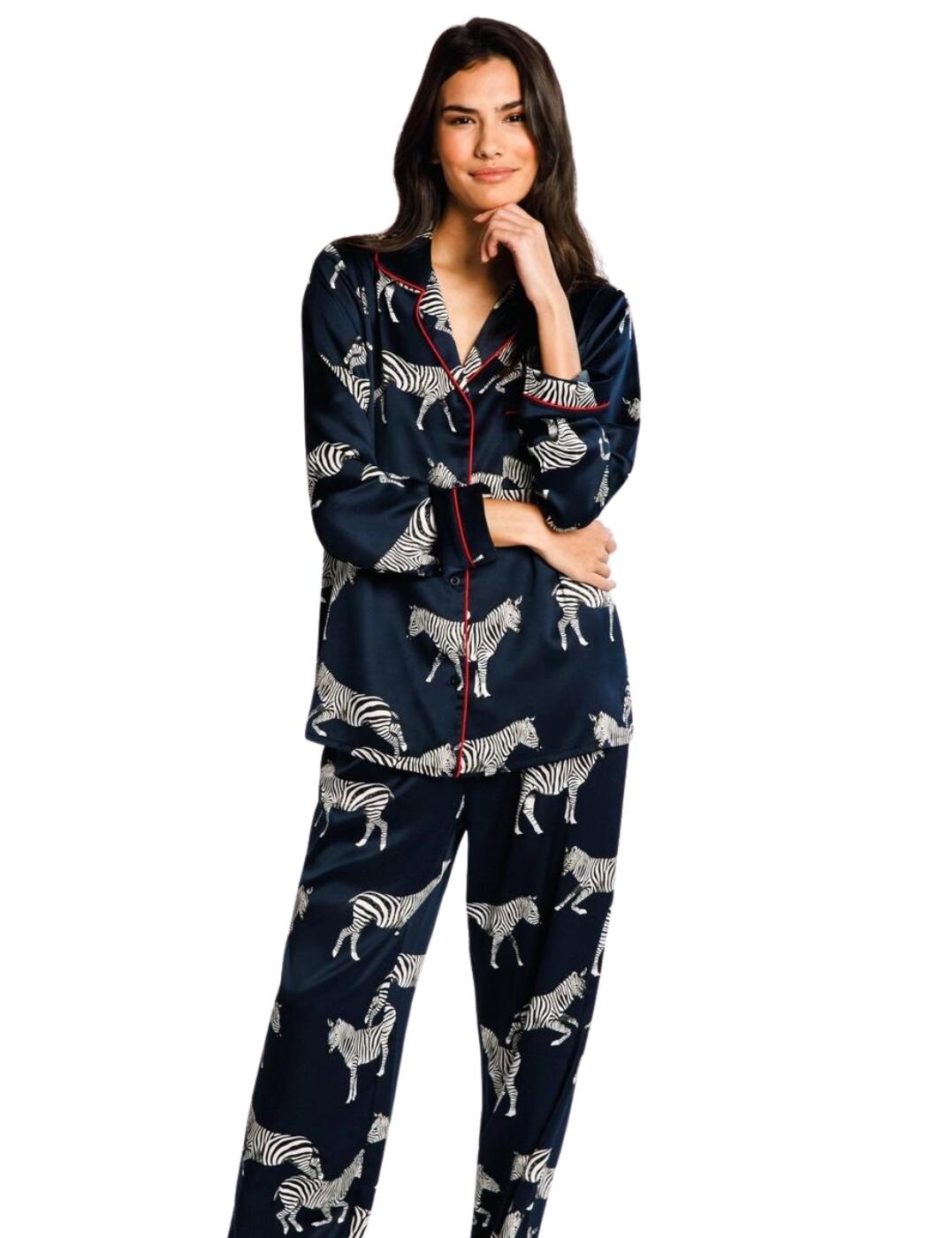 Chelsea Peers Satin Long Pyjama Set - Navy Zebra - S - 10