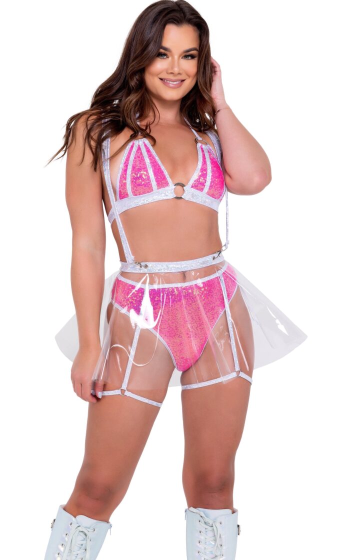 Clear Vinyl Flare Skirt with Suspenders