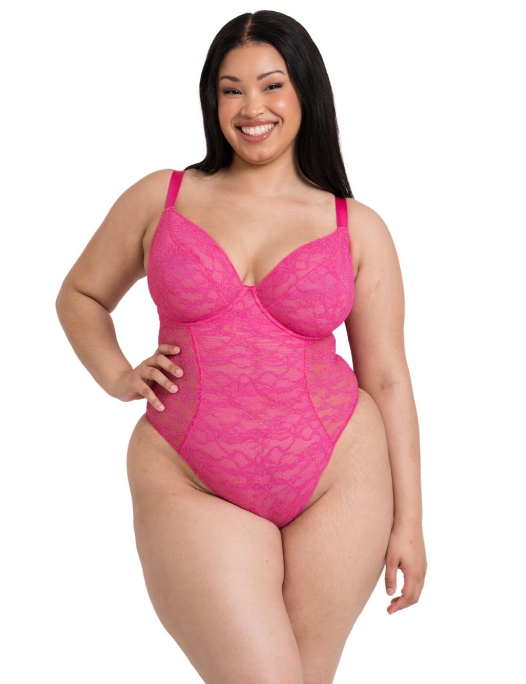 Curvy Kate All Night Lace Plunge Body - Hot Pink/Blush - 30D