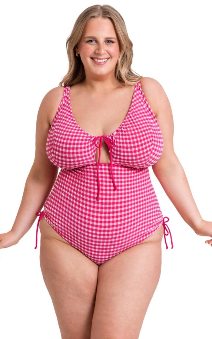 Curvy Kate Holiday Check Non Wired Swimsuit - Raspberry Pink - 30DD/E
