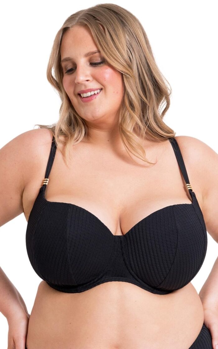 Curvy Kate Jet Set Padded Balcony Bikini Top - Black - 30E