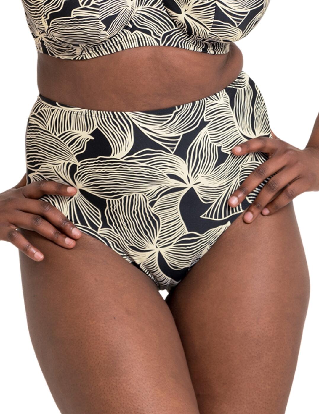 Curvy Kate Ripple Reef High Waist Bikini Brief - Black Print - S - 10
