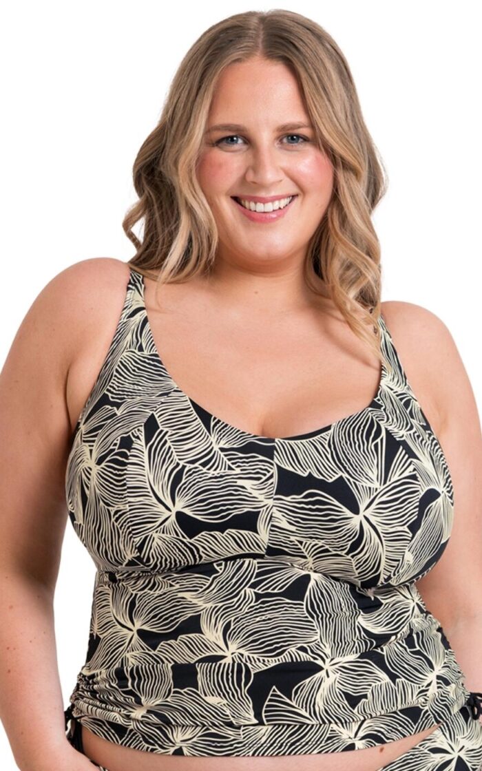 Curvy Kate Ripple Reef Non Wired Tankini Top - Black Print - 30DD/E
