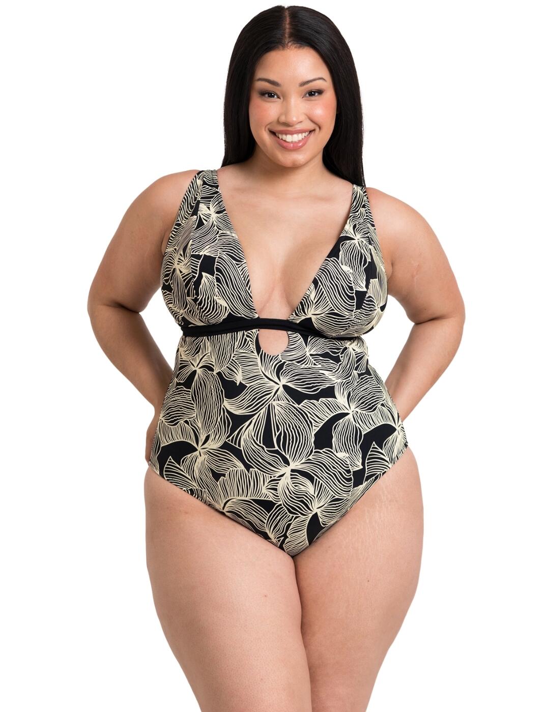 Curvy Kate Ripple Reef Reversible Non Wired Swimsuit - Black Print - 30DD/E