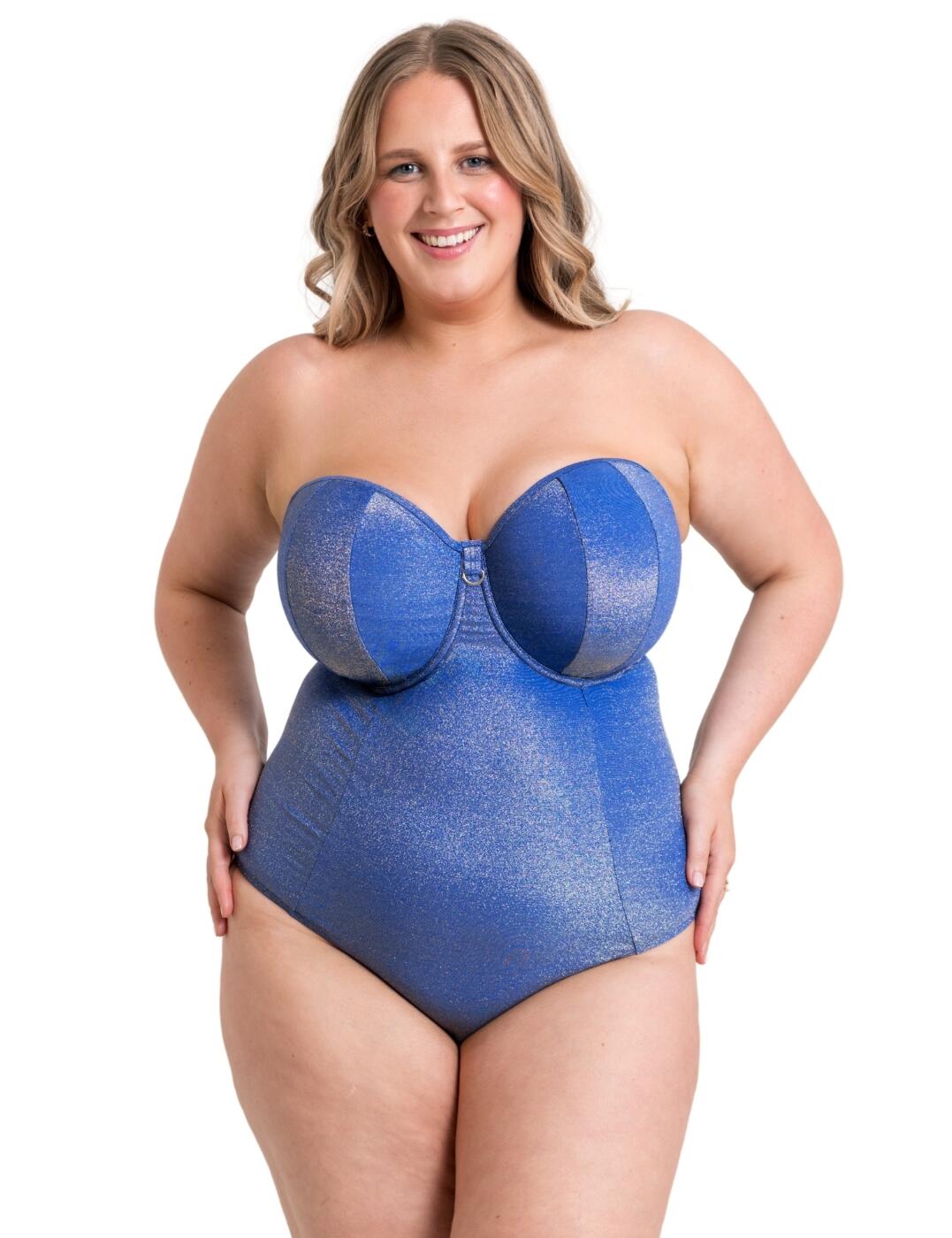Curvy Kate Sapphire Seas Multiway Bandeau Swimsuit - Blue Sparkle - 30E
