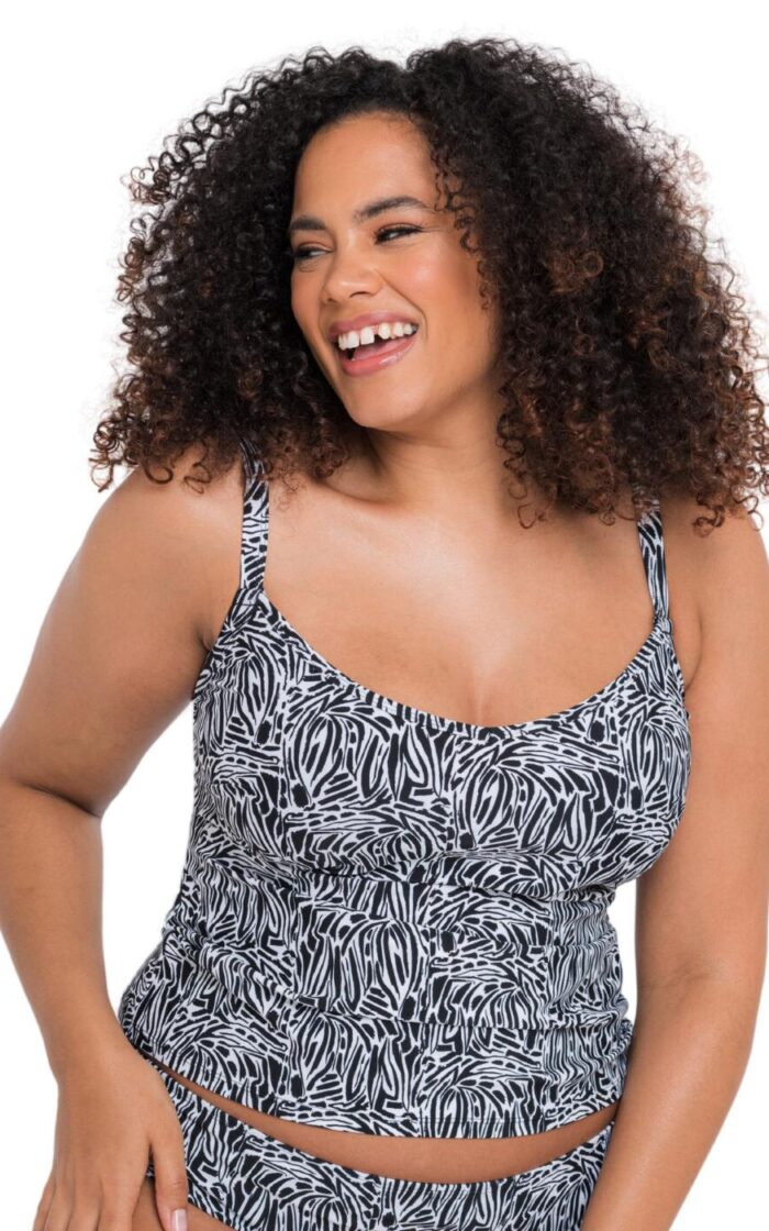 Curvy Kate Sundown Plunge Tankini Top - Black Print - 30G