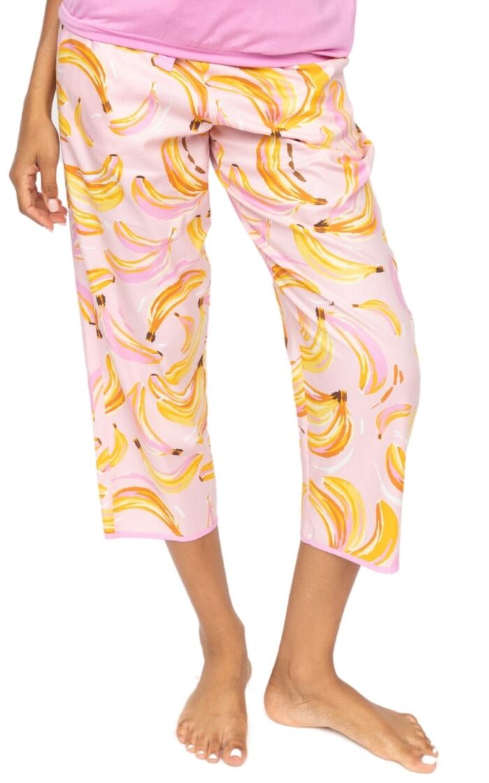 Cyberjammies Betsy Banana Print Cropped Pyjama Bottoms - Light Pink Mix - S - 10