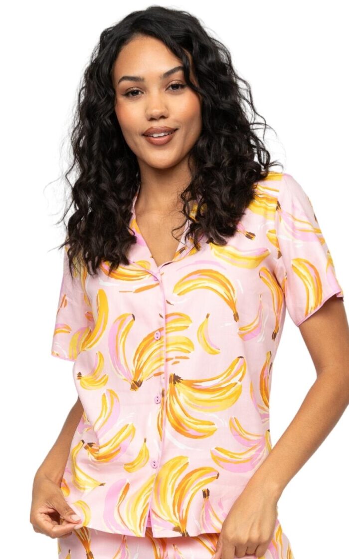 Cyberjammies Betsy Banana Print Pyjama Top - Light Pink Mix - S - 10