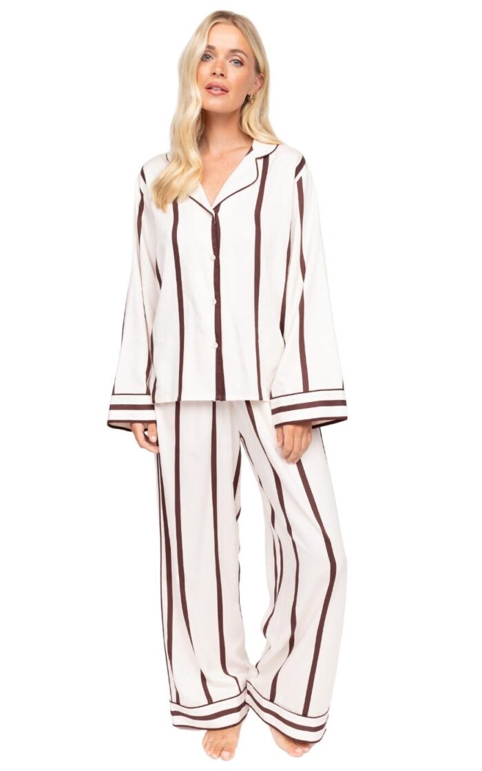 Cyberjammies Fable & Eve Battersea Stripe Wide Leg Pyjama Set - Ivory Mix - XS - 8