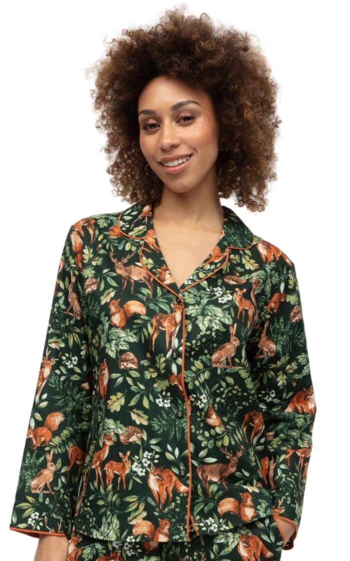 Cyberjammies Forrest Woodland Print Pyjama Top - Dark Green Mix - L - 14
