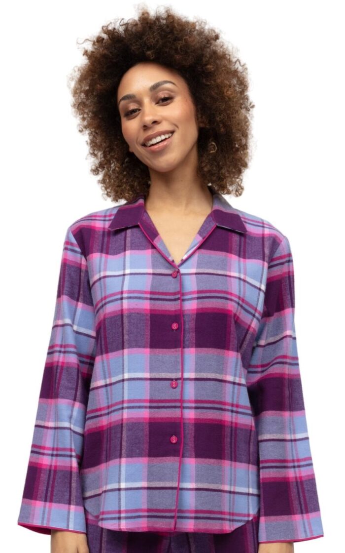 Cyberjammies Hazel Brushed Check Pyjama Top - Dark Purple Mix - XS - 8
