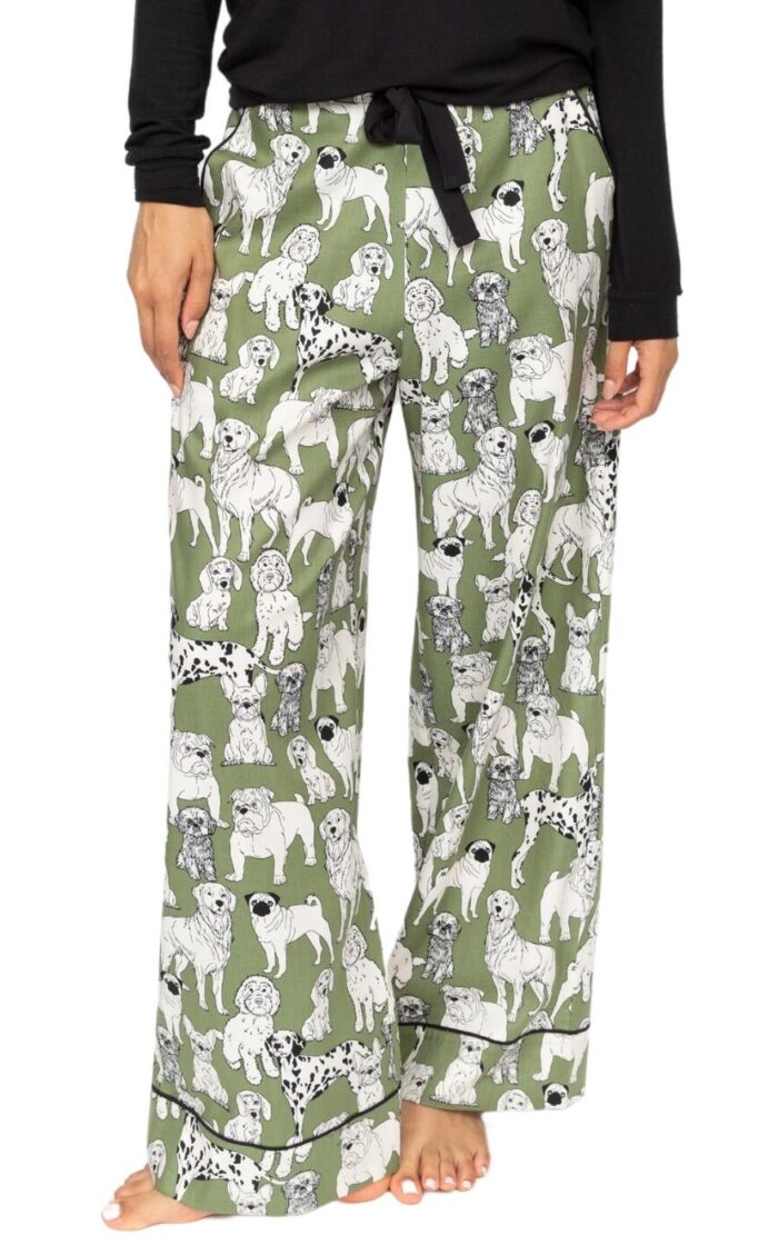 Cyberjammies Nancy Dog Print Wide Leg Pyjama Bottoms - Sage Green Mix - S - 10