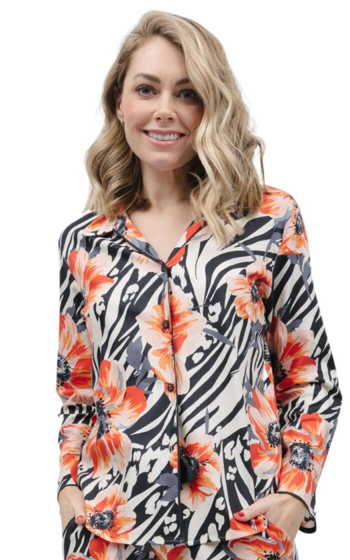 Cyberjammies Nicole Pyjama Top - Charcoal Animal Floral Print - S - 10