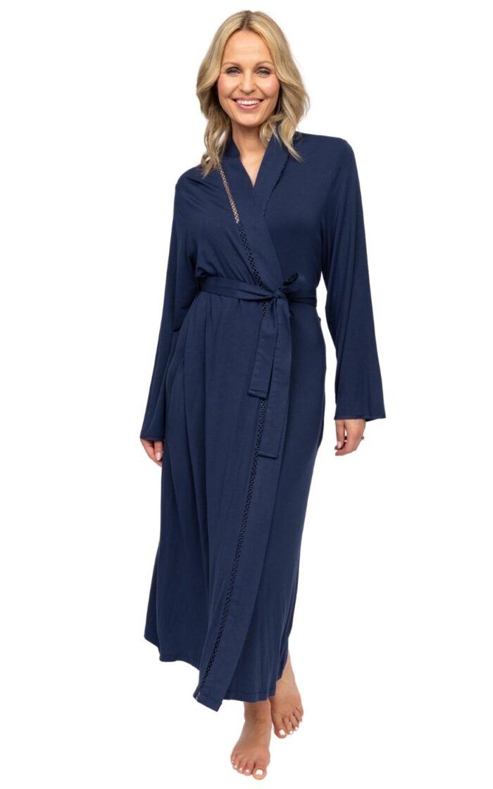 Cyberjammies Nora Rose Louisa Long Dressing Gown - Navy - 5XL - 24