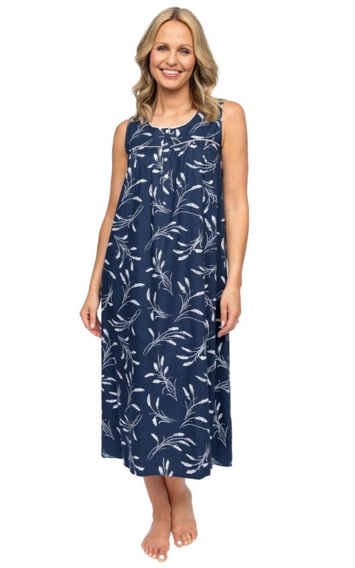 Cyberjammies Nora Rose Louisa Wheatsheaf Print Long Nightdress - Navy Mix - 2XL - 18