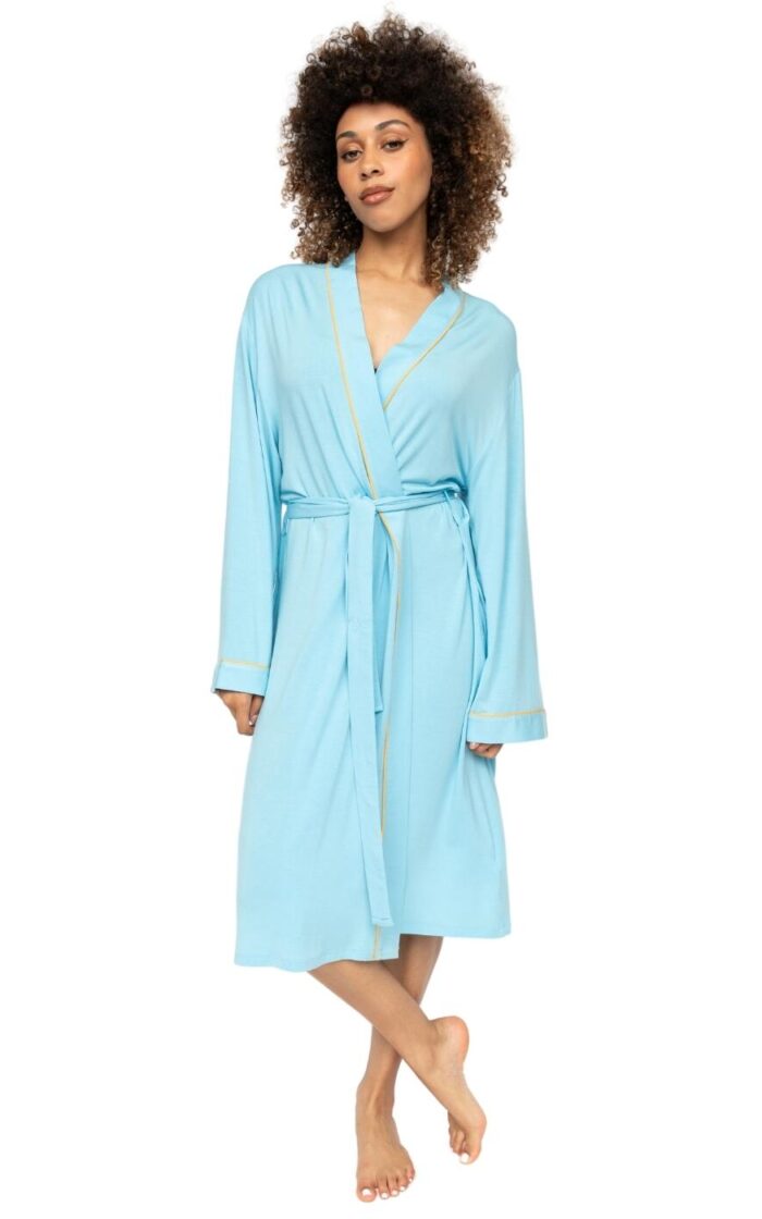 Cyberjammies Paige Jersey Short Dressing Gown - Light Blue - S - 10