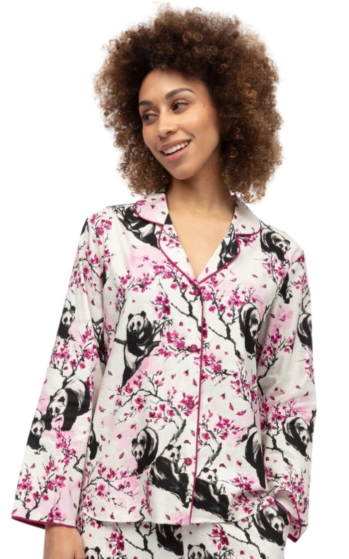 Cyberjammies Penelope Panda Print Pyjama Top - White Mix