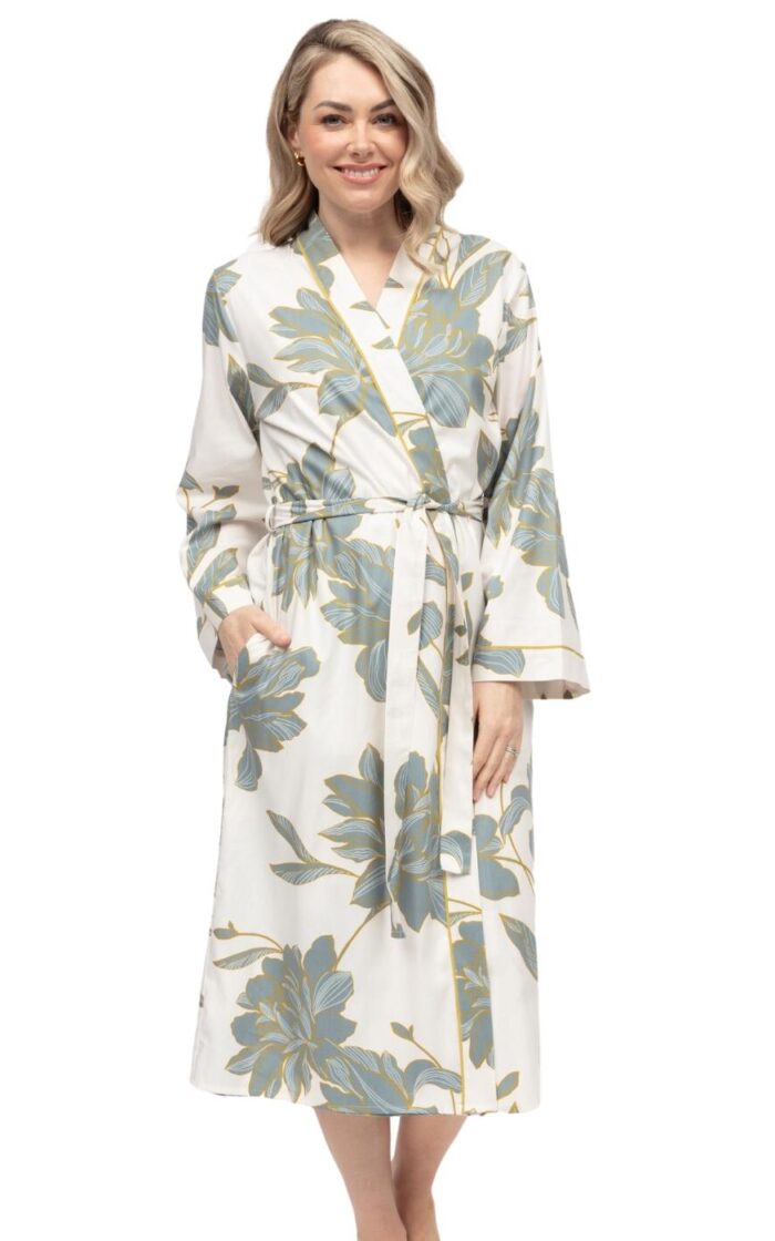 Cyberjammies Piper Floral Print Long Dressing Gown - White Mix