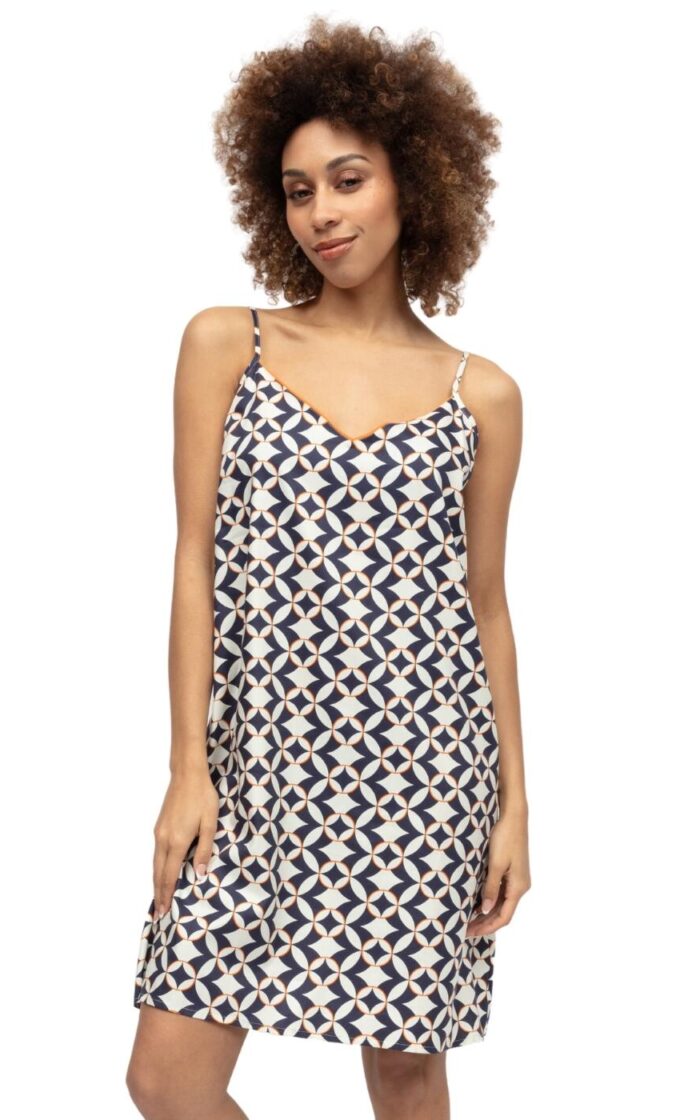 Cyberjammies Taylor Small Geo Print Strappy Short Nightdress - Navy Mix