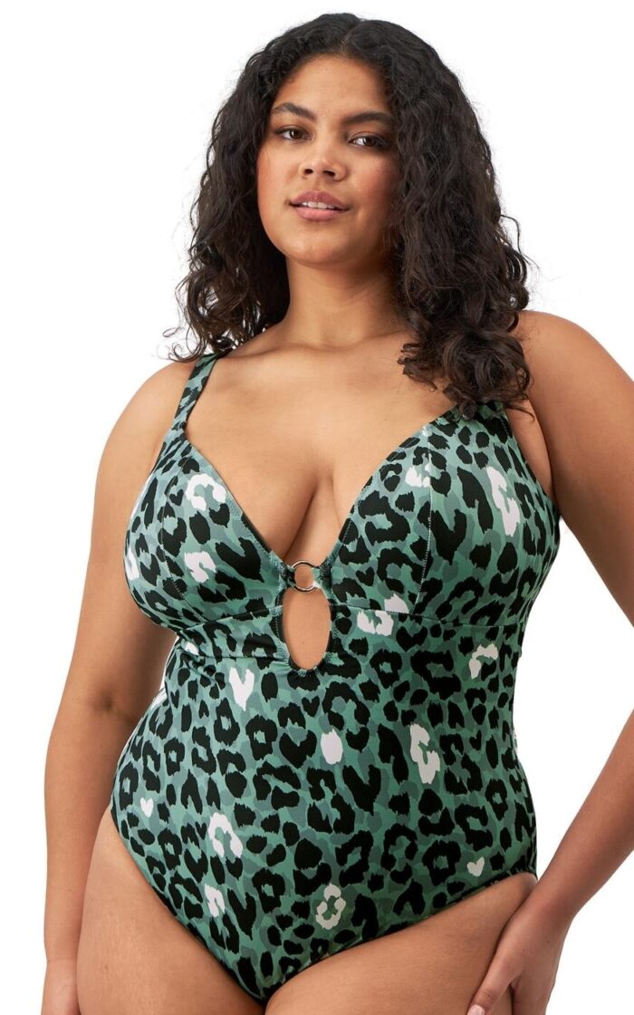 Elomi Jungle Bay Non Wired Plunge Swimsuit - Olive - 34H/HH