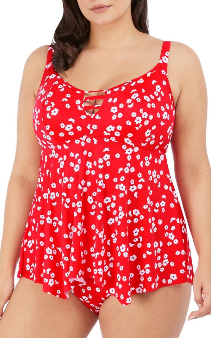 Elomi Plain Sailing Moulded Tankini Top - Red Floral - XL - 16
