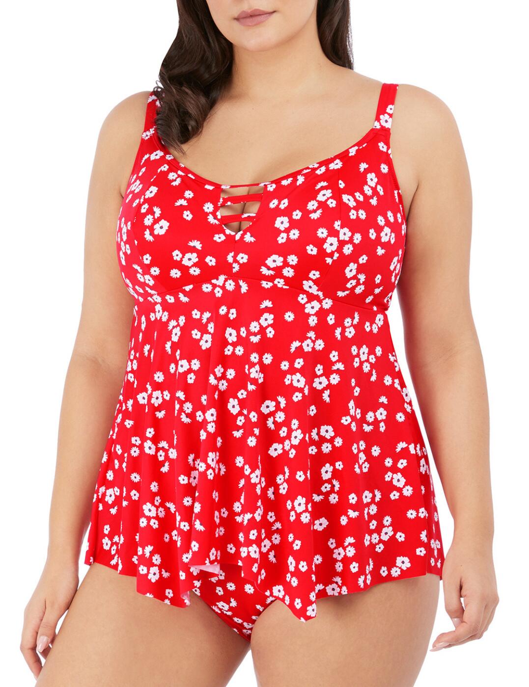 Elomi Plain Sailing Moulded Tankini Top - Red Floral - XL - 16