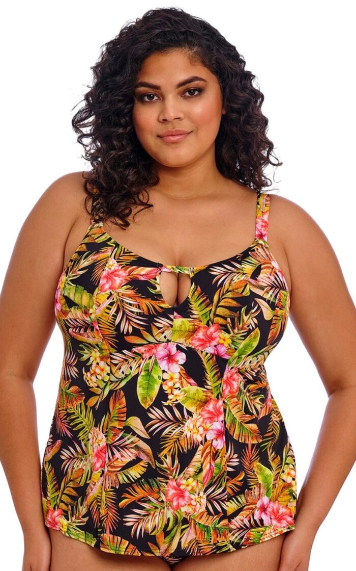 Elomi Tiger Valley Moulded Tankini Top - Black - XL - 16