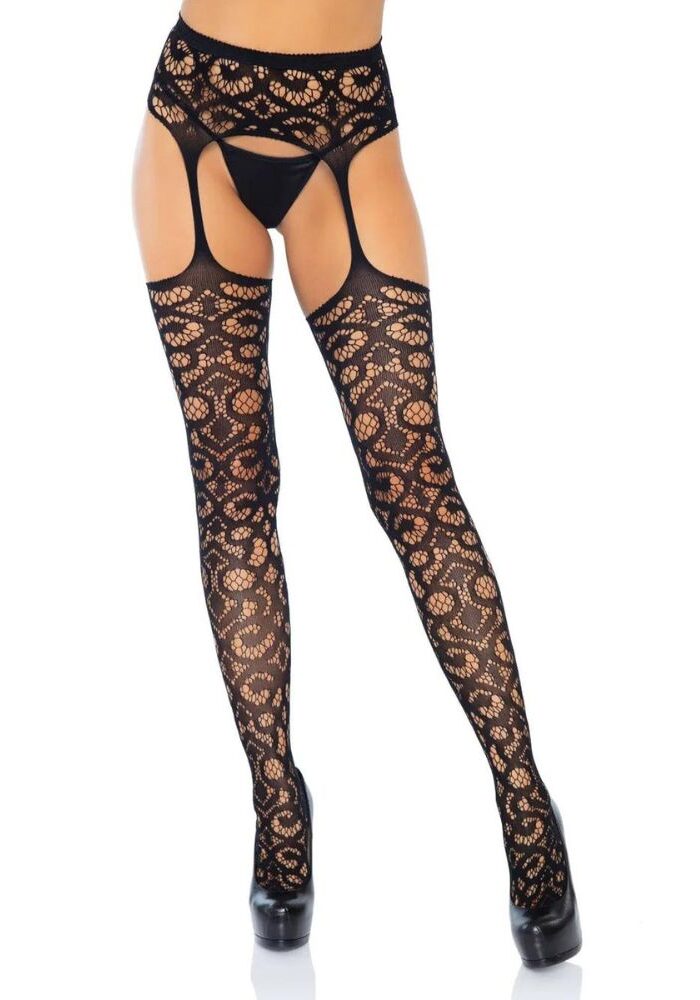 Leg Avenue Scroll Lace Garterbelt Suspender Tights