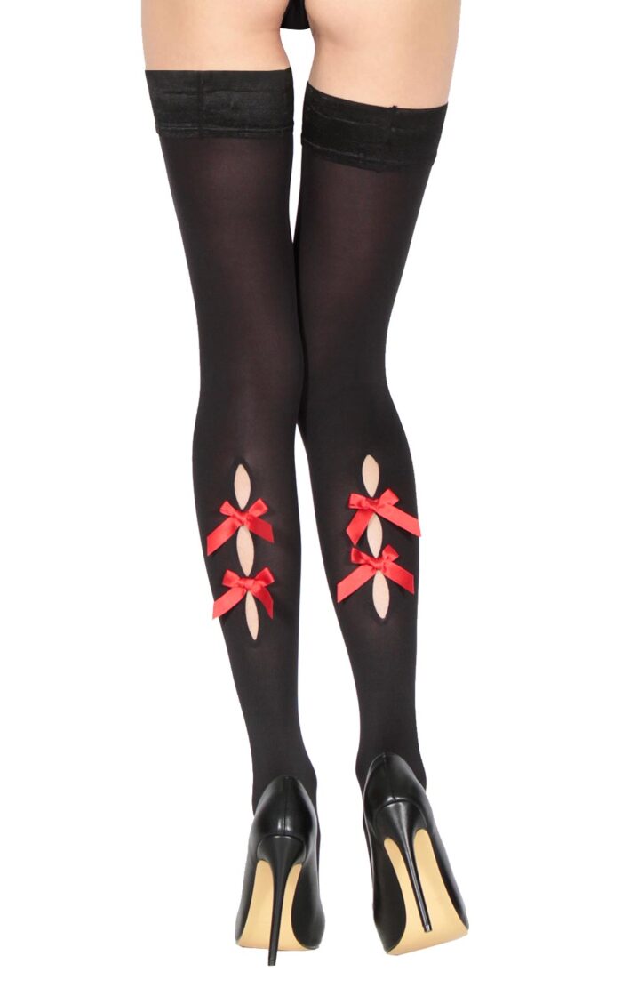 MICHELA Red Bows Opaque Thigh Highs