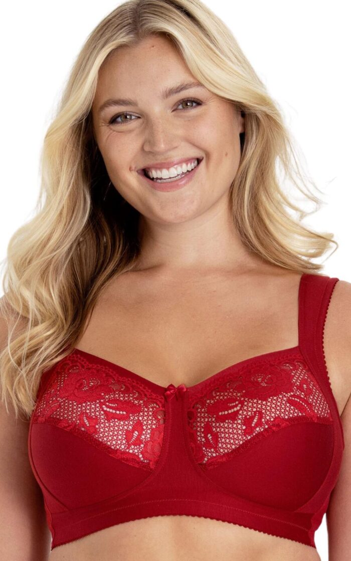 Miss Mary Of Sweden Lovely Lace Non Wired Support Bra - English Red - 36B