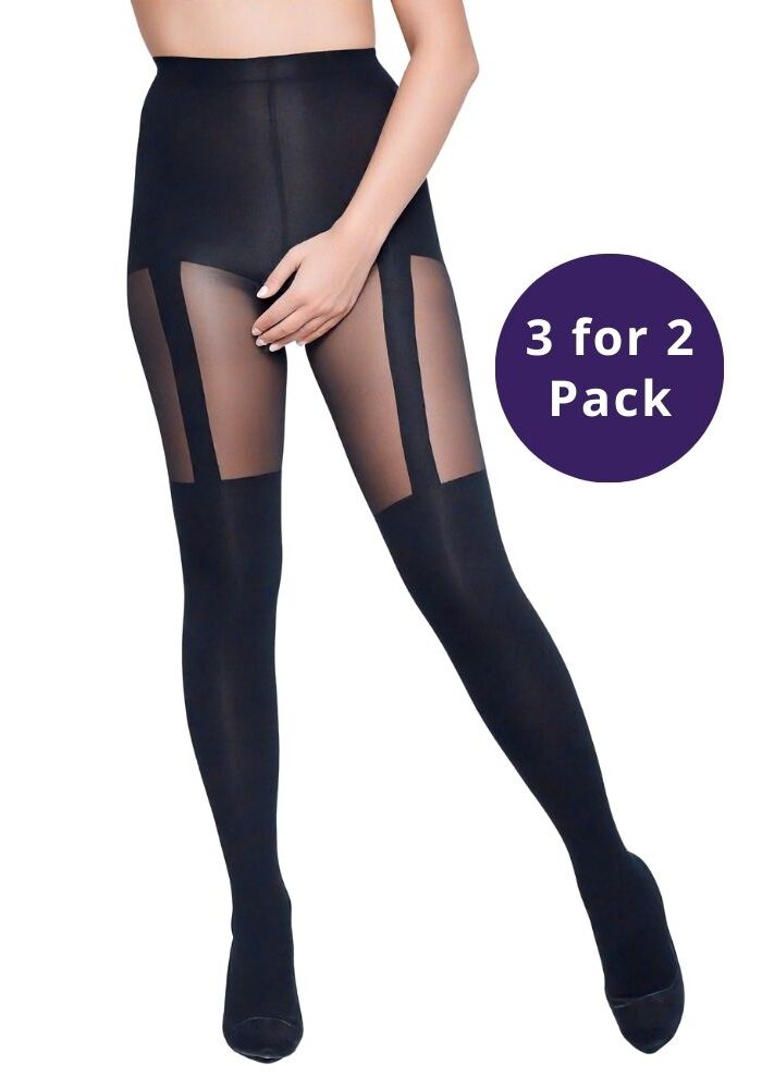 Miss Naughty Mock Suspender Crotchless Tights 3 for 2 Pack