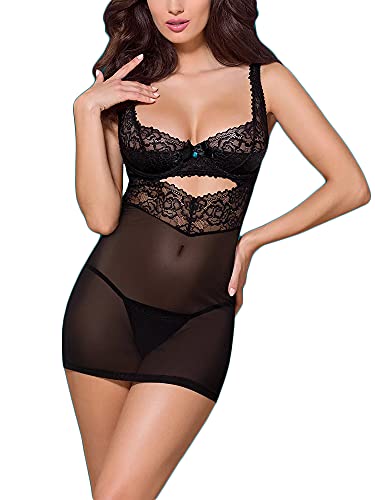 Obsessive Chemise and Thong Set - Black - L/XL