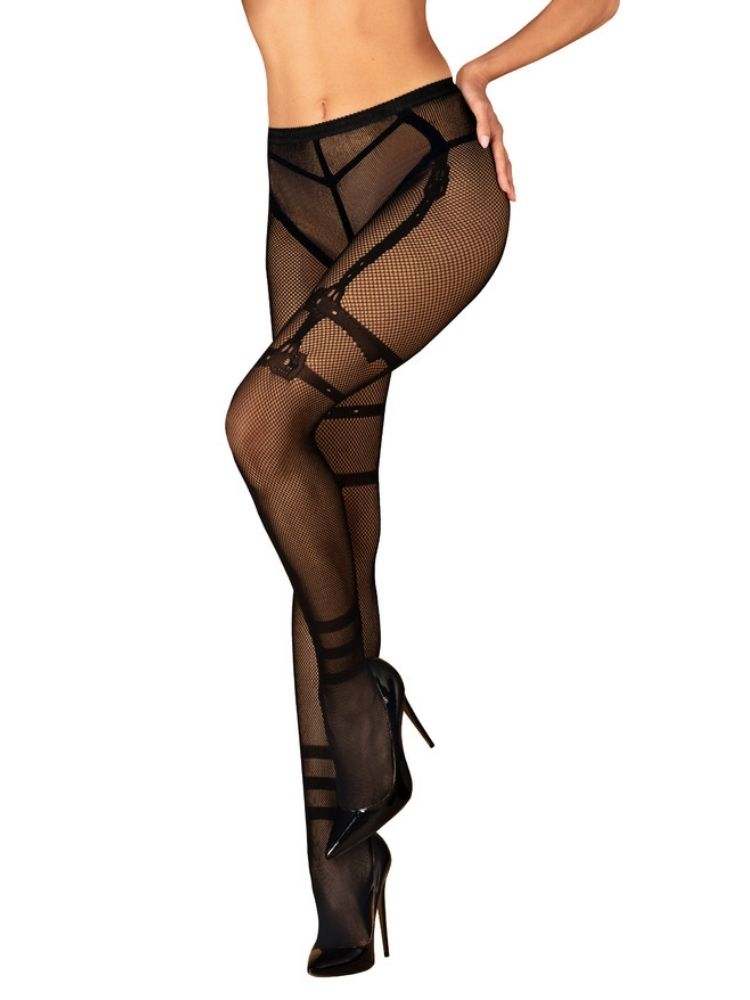 Obsessive Mock Garter Crotchless Tights