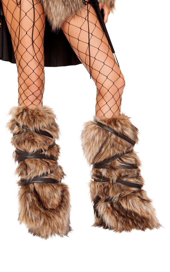 Pair of Faux Fur Leg Warmers with Strap Detail