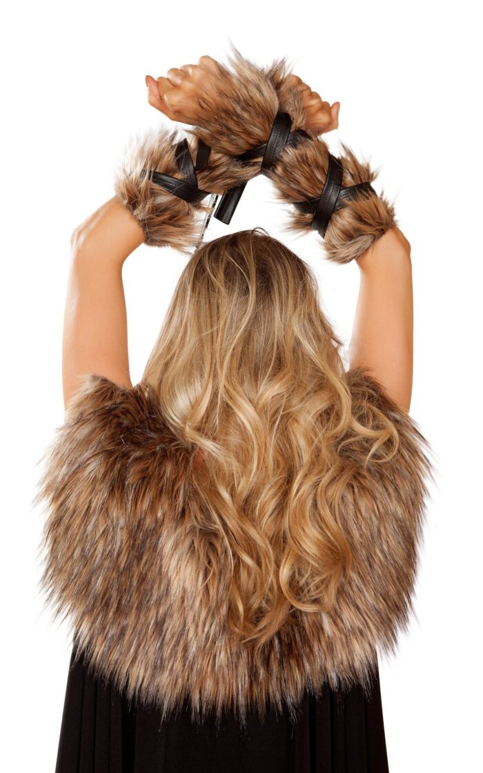 Pair of Faux Fur Viking Arm Cuffs with Strap Detail