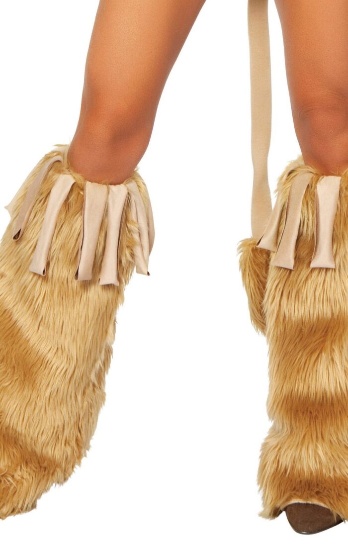 Pair of Fur Leg Warmers with Suede Fringe