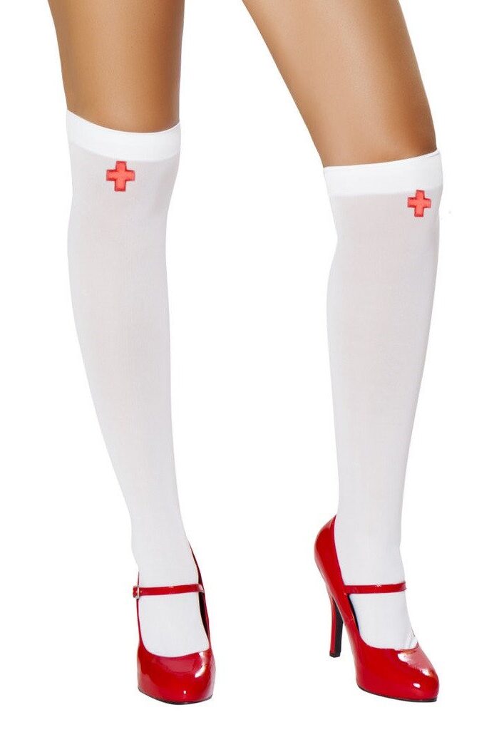 Pair of White Nurse Stockings with Red Cross