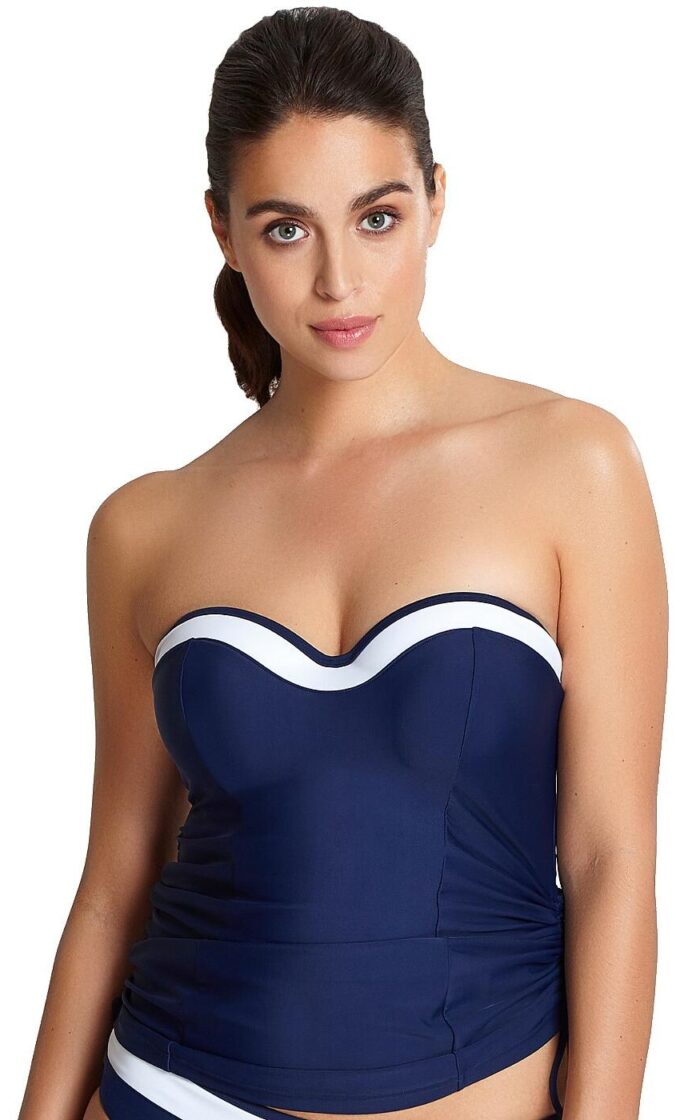 Panache Anya Cruise  Moulded Bandeau Tankini Top - Navy/White - 32E