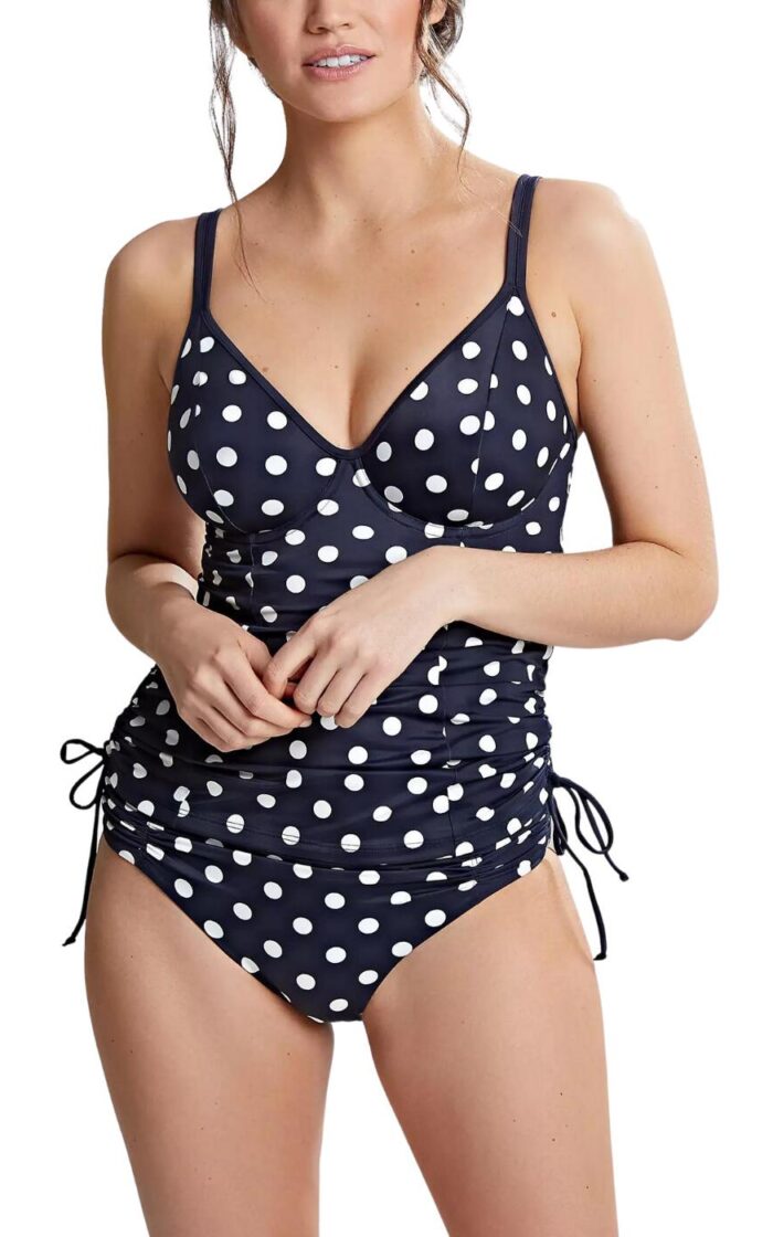 Panache Anya Riva Spot Balcony Tankini Top - Navy/Vanilla - 30D