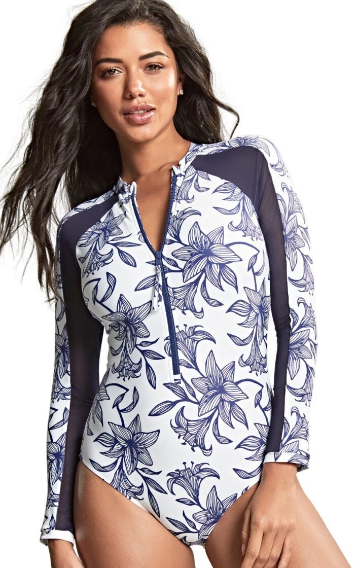 Panache Grace Long Sleeve Swimsuit - Capri Print - S - 10